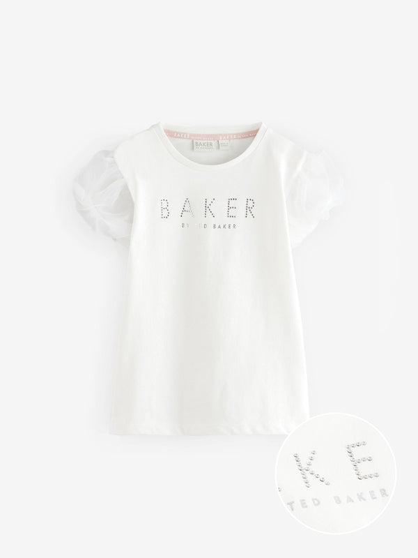 Baker by Ted Baker Organza Sleeve Hotfix 100% Cotton T-Shirt