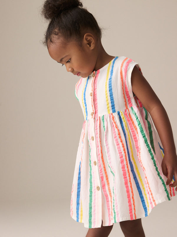Rainbow Stripe Button Through Summer Dress (3mths-10yrs)