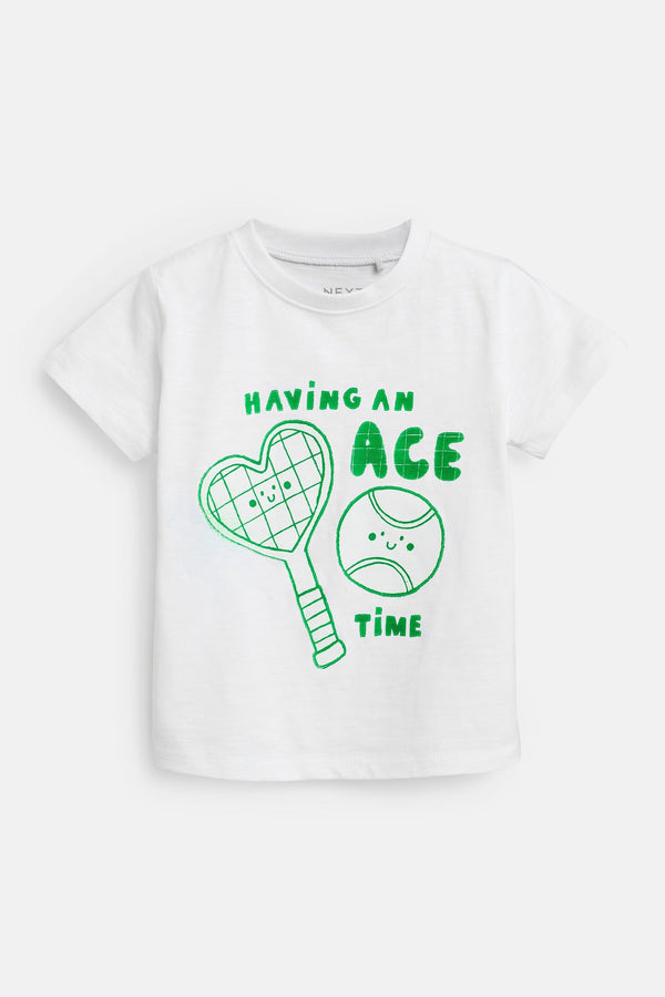 White Tennis Characters 100% Cotton Short Sleeve T-Shirt (3mths-7yrs)