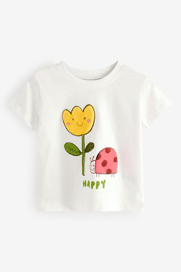 White Ladybird Character 100% Cotton Short Sleeve T-Shirt (3mths-7yrs)