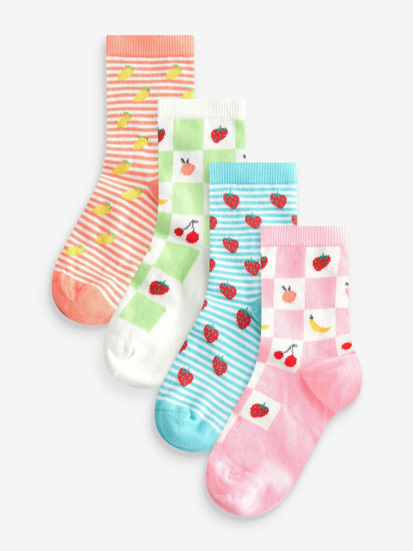 Pink/ Blue and Green 4 Pack Cotton Rich Fruit Socks