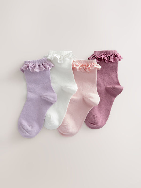 Multi 4 Pack Cotton Rich Ruffle Frill Ankle Socks
