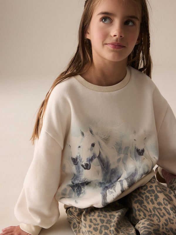 Ecru Horse Graphic Sweatshirt (3-16yrs)