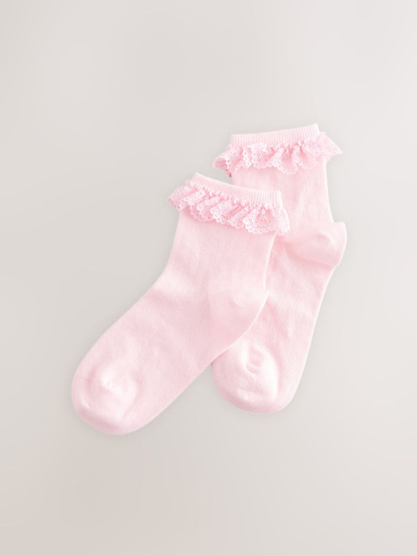 Light Pink 2 Pack Cotton Rich Ruffle Ankle Socks