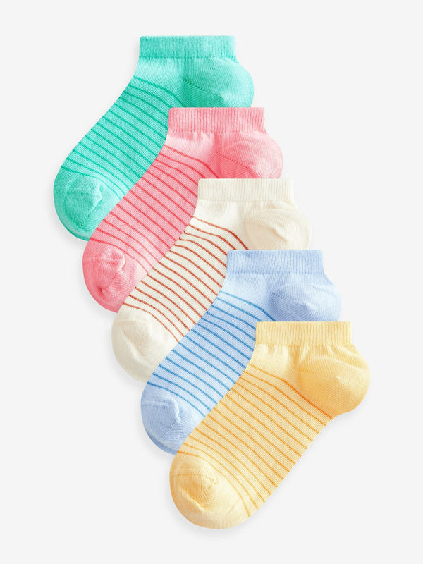 Multi Pastels 5 Pack Cotton Rich Stripe Trainer Socks