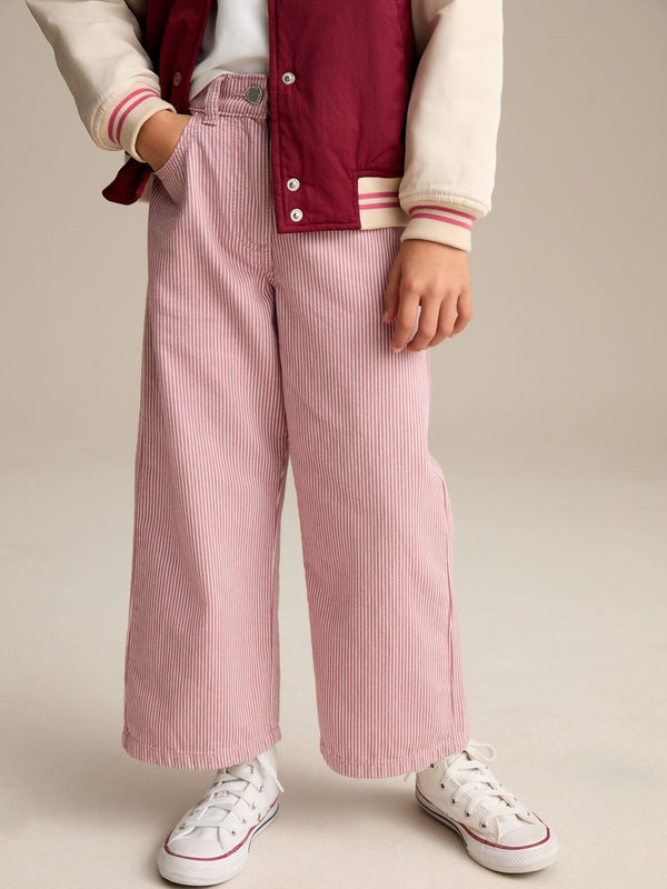 Pink Stripe 100% Cotton Wide Leg Trousers (3-16yrs)