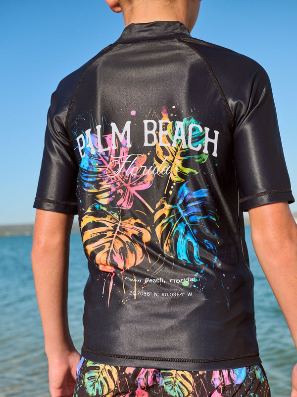 Black Print Short Sleeve Rash Vest (1.5-16yrs)