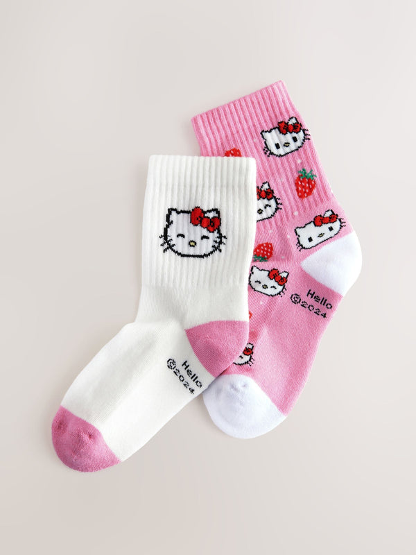 Pink/White 2 Pack Cotton Rich Hello Kitty Ankle Socks