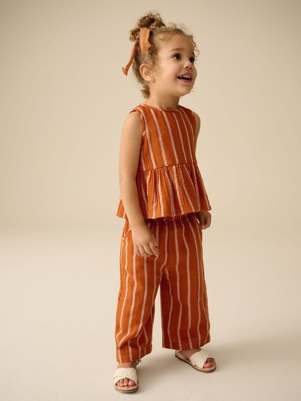 Rust Orange Stripe 100% Cotton Blouse And Trousers Co-Ord Set (3mths-10yrs)