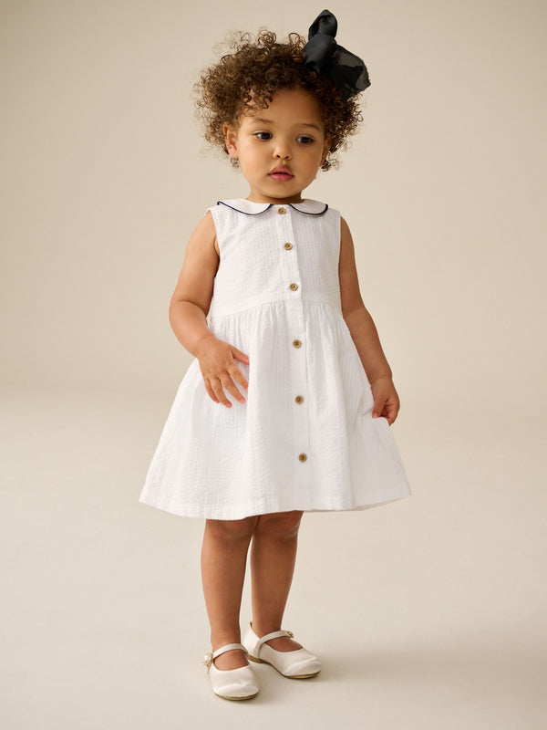 White Sleeveless Collar Summer Dress (3mths-10yrs)