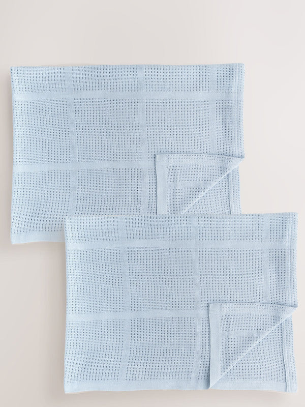 2 Pack Blue 100% Cotton Baby Cellular Blanket