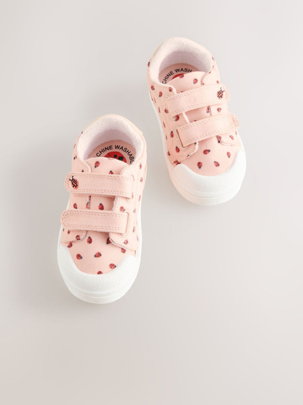 Pink Ladybird Standard Fit (F) Touch Fasten Strap Machine Washable Trainers