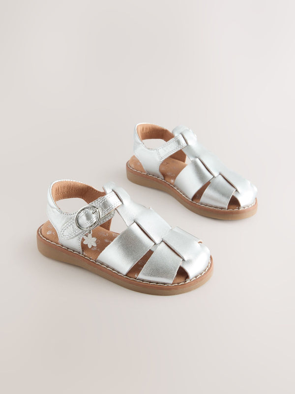 Silver Leather Fisherman Sandals