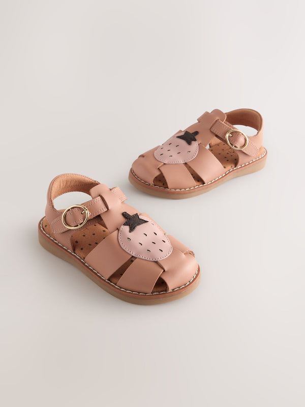 Tan Brown Strawberry Leather Fisherman Sandals