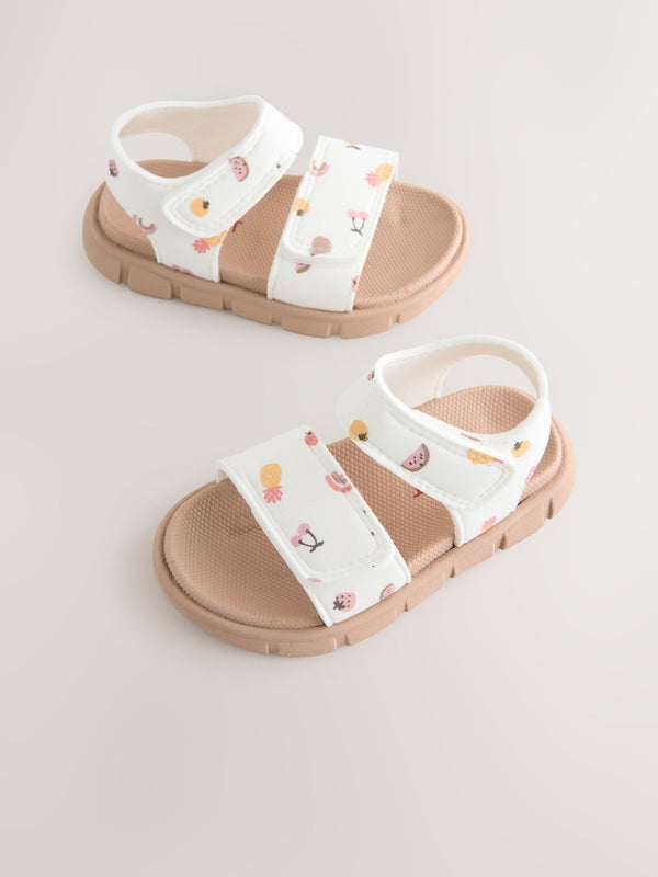White Fruit Print Neoprene Touch Fastening Sandals