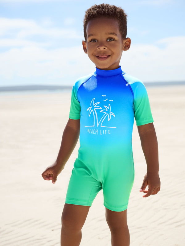 Blue/Green Dip Dye Sunsafe All-In-One Swimsuit (3mths-7yrs)
