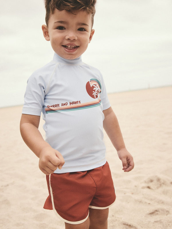 Light Blue/Brown Rash Vest and Shorts Set (3mths-7yrs)