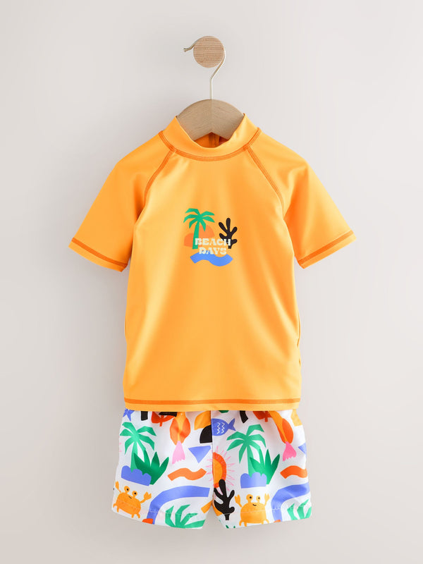 Orange Palm Tree Rash Vest and Shorts Set (3mths-7yrs)