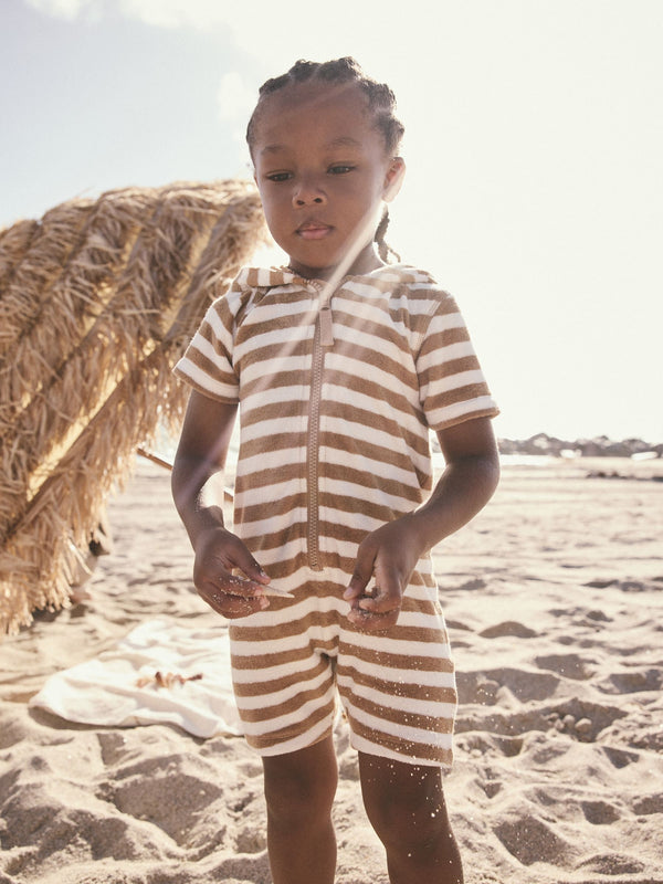 Neutral Towelling Zip Through 100% Cotton All-In-One (3mths-7yrs)