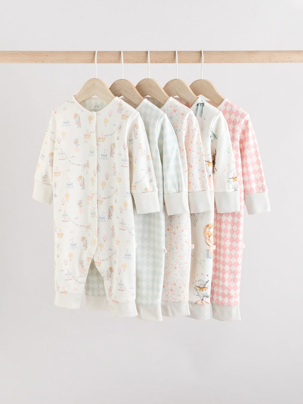 Pink 5 Pack Circus Print Baby Sleepsuit (0mths-3yrs)