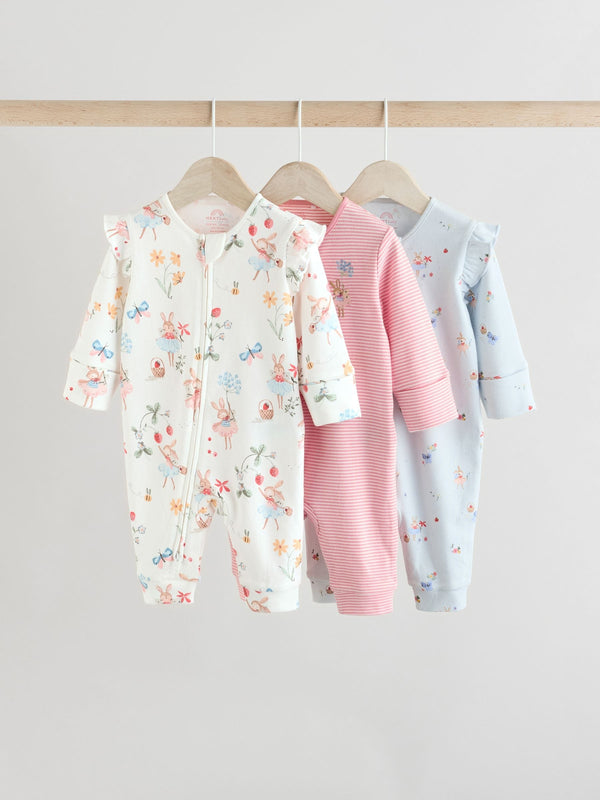 Pink Baby Fairy Bunny 100% Cotton Sleepsuits 3 Pack (0mths-3yrs)