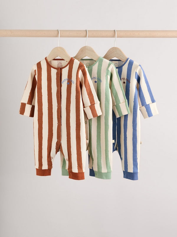 Cream/Blue Baby Footless Sleepsuits 3 Pack and 3 pack bodysuit starter box immediate
