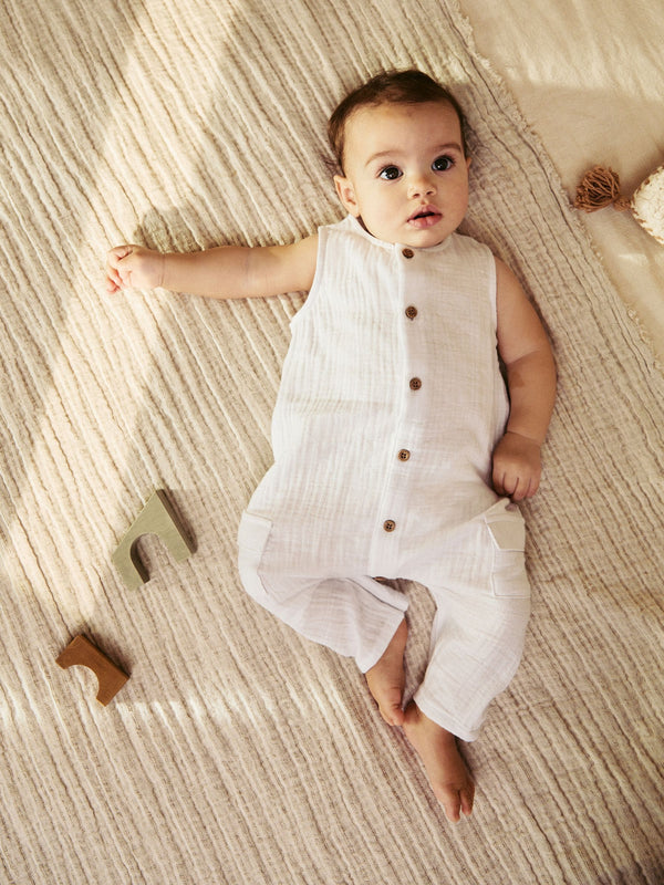 White Button Through Baby Romper (0mths-2yrs)