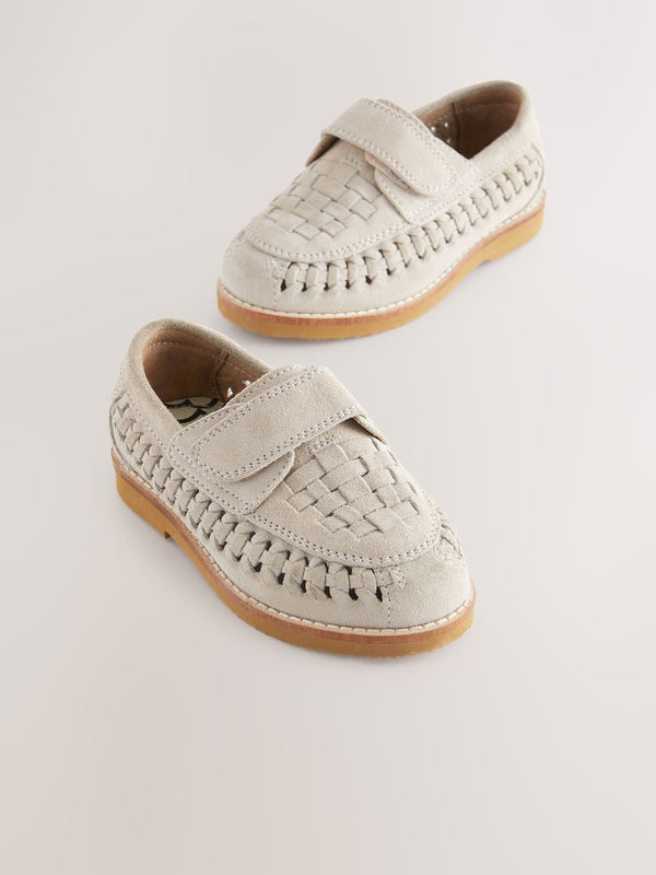 Neutral Suede Woven Loafers