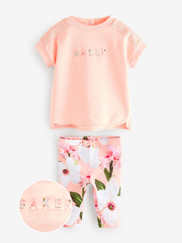 Baker by Ted Baker Peach Pink Top and Floral Leggings Set