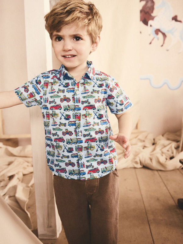 Blue Transport Cath Kidston 100% Cotton Short Sleeve Shirt (3mths-7yrs)