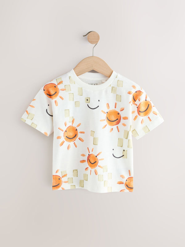 White Happy Face Short Sleeve All-Over Print T-Shirt (3mths-7yrs)