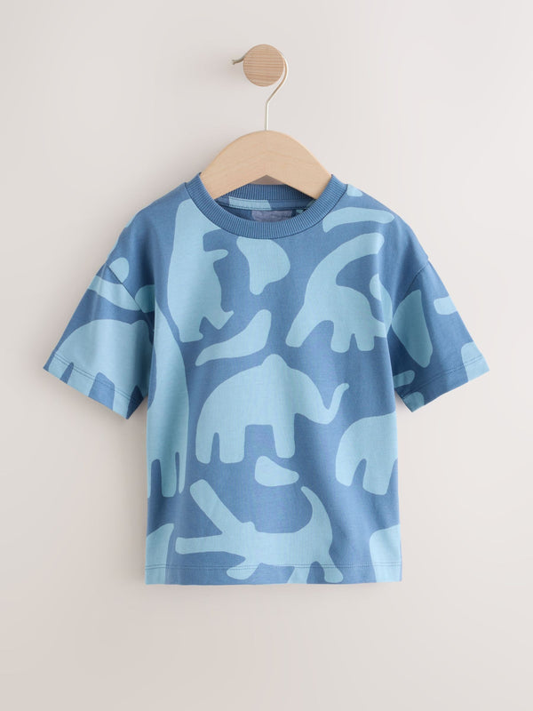 Blue Dinosaur Print Short Sleeve All-Over Print T-Shirt (3mths-7yrs)