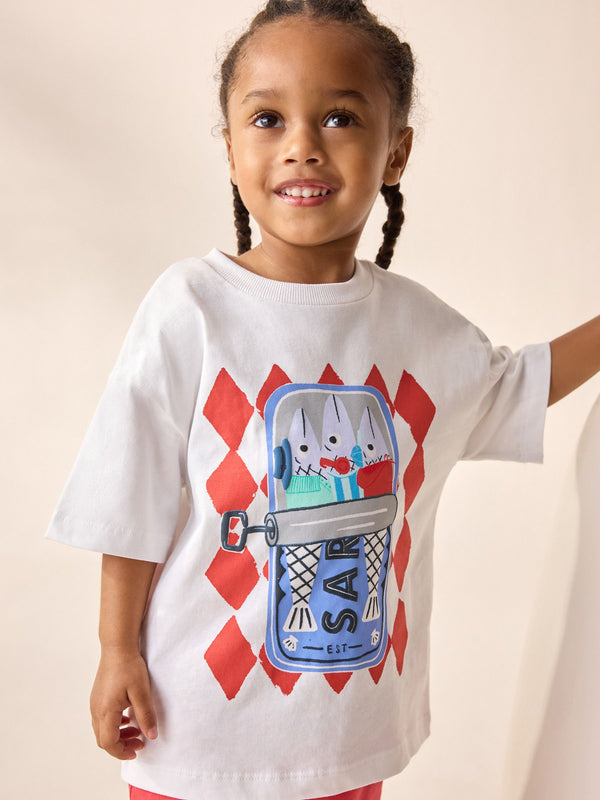 White Sardine Short Sleeve Graphic Print T-Shirt (3mths-8yrs)