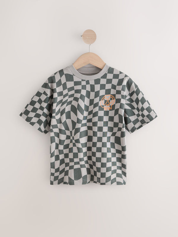 Grey Checkerboard Relaxed Fit Short Sleeve Graphic Print T-Shirt (3-16yrs)