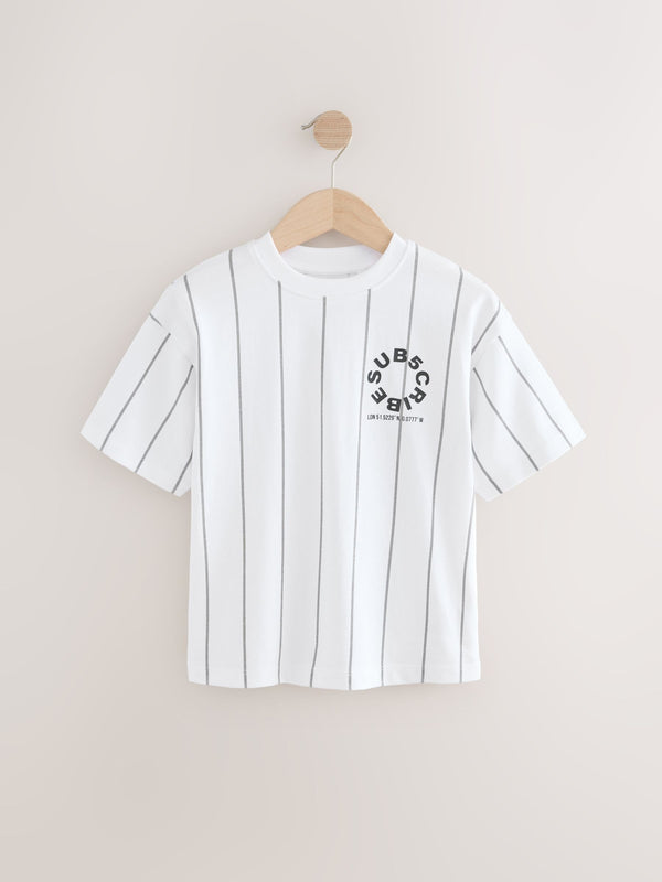White/Black Stripe Relaxed Fit Short Sleeve Graphic Print T-Shirt (3-16yrs)