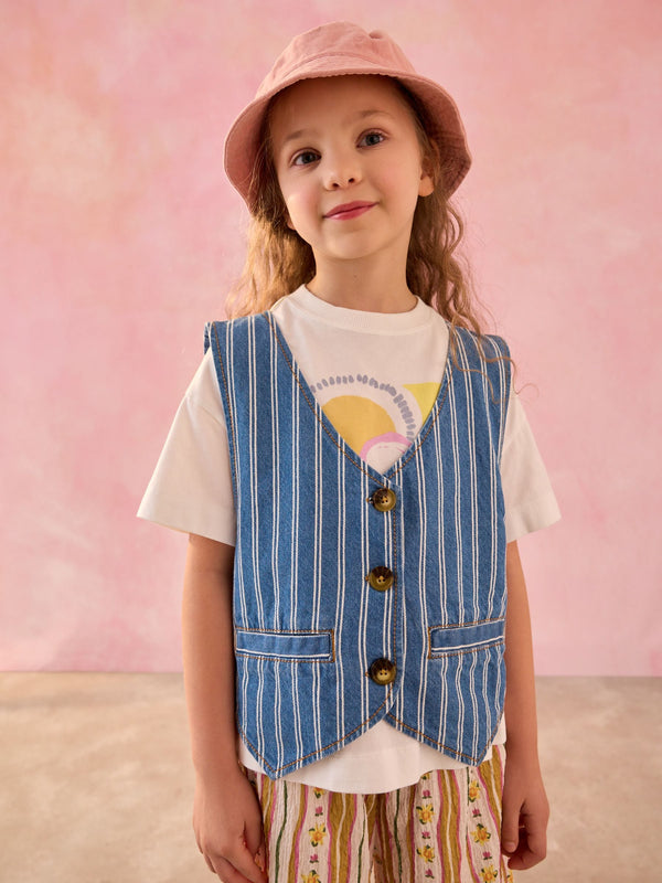 Blue Denim Waistcoat And T-Shirt Set (3-16yrs)