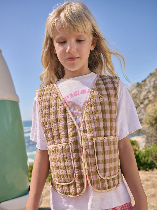 Oatmeal Gingham Waistcoat And T-Shirt Set (3-16yrs)