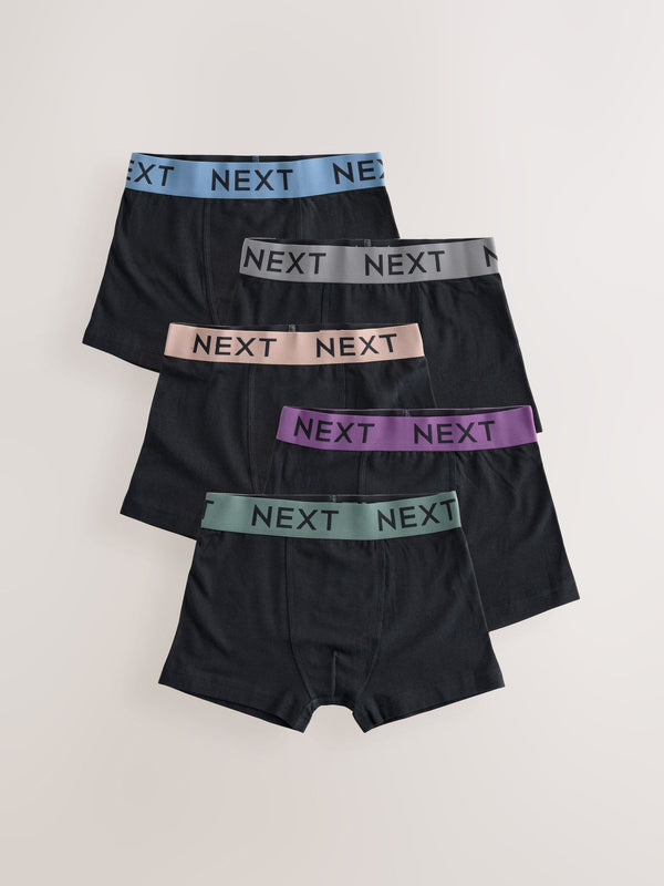 Black with scandi waistband Trunks 5 Pack (1.5-16yrs)