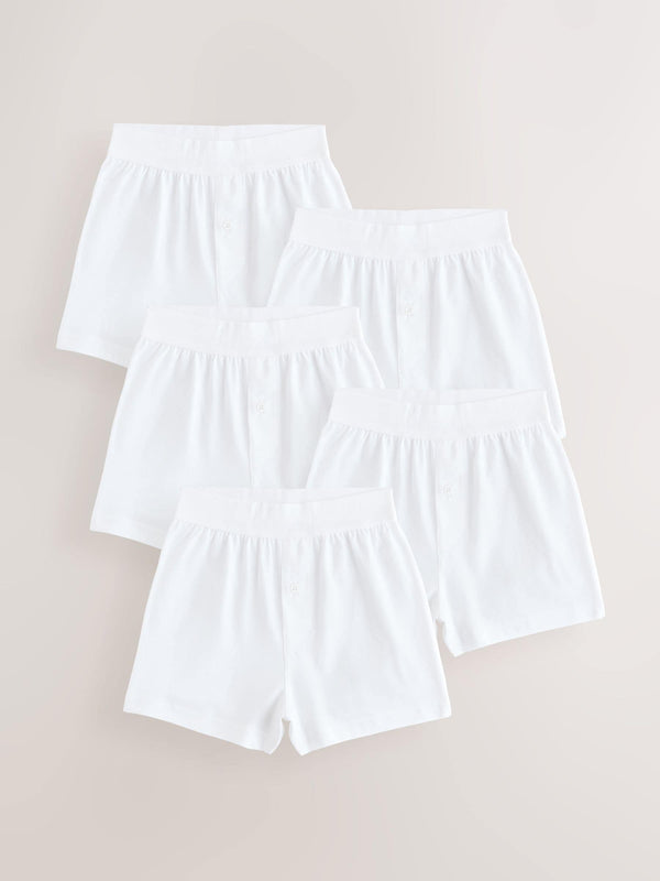 White Loose Fit 100% Cotton Boxers 5 Pack (1.5-16yrs)