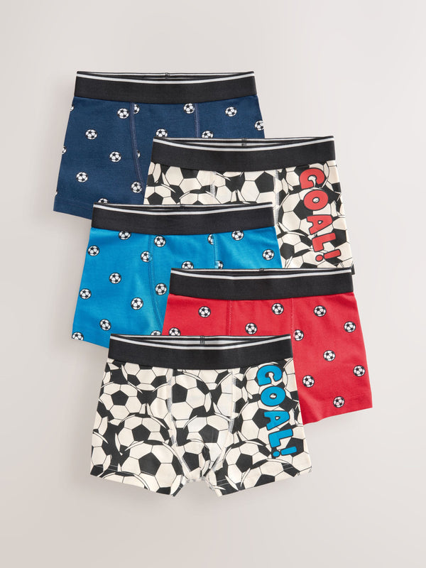 Red/Blue Football Pattern Trunks 5 Pack (1.5-16yrs)
