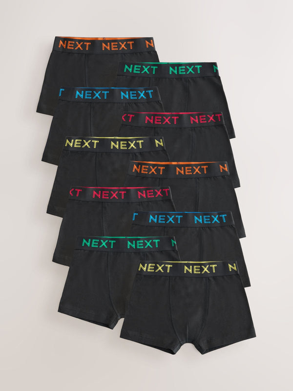 Black with colour waistband Trunks 10 Pack (1.5-16yrs)