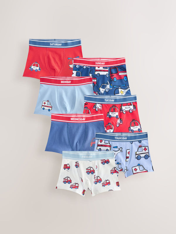 Emergency Vehicle Print Boxers Trunks 7 Pack (1.5-16yrs)