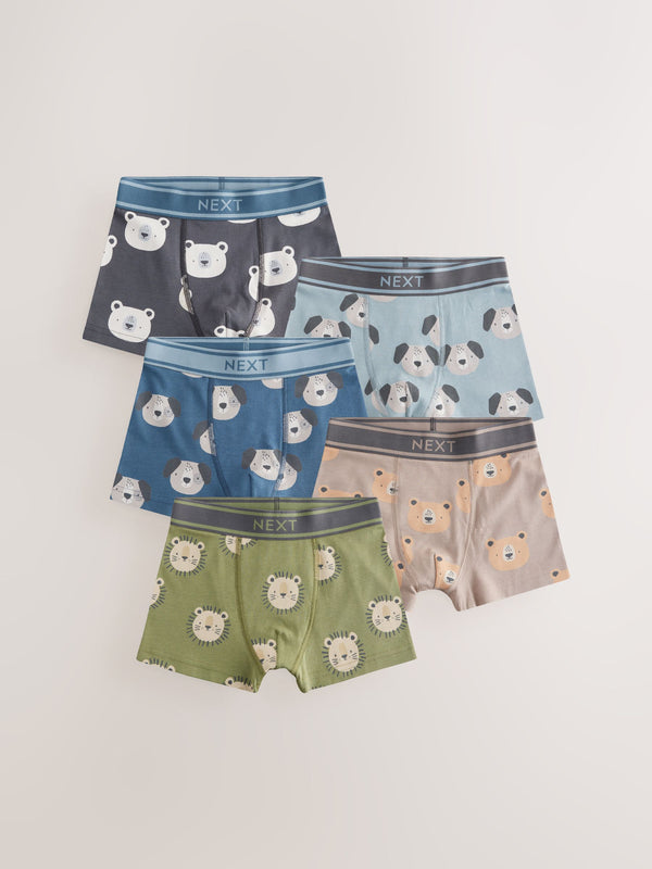 Blue/Green Animal Print Boxers Trunks 5 Pack (1.5-16yrs)