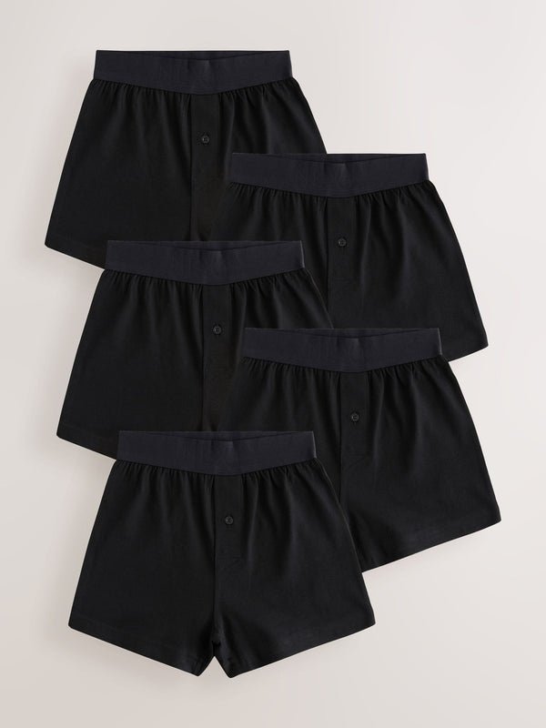 Black Loose Fit 100% Cotton Boxers 5 Pack (1.5-16yrs)