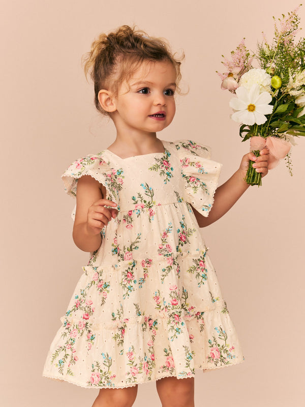Pink Printed Broderie Dress (3mths-8yrs)