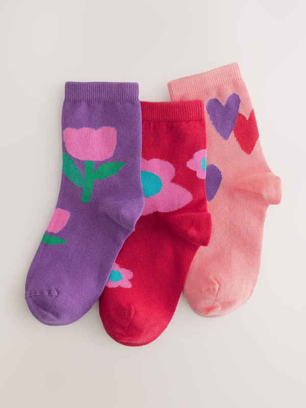 Red/Purple 3 Pack Cotton Rich Ankle Socks