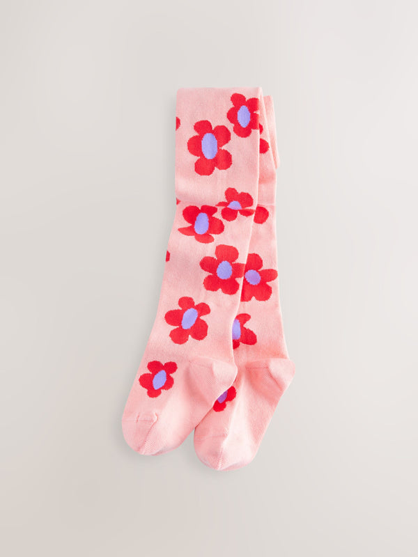 Pink Cotton Rich Flower Print Tights