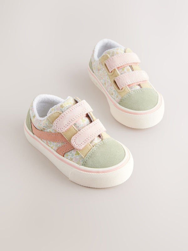 Sage Green Floral Wide Fit (G) Touch Fasten Strap Printed Trainers