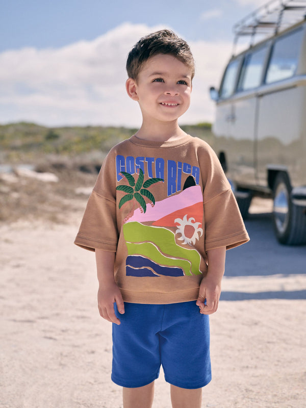 Tan Brown Short Sleeve 100% Cotton Sweater and Shorts Set (3mths-7yrs)