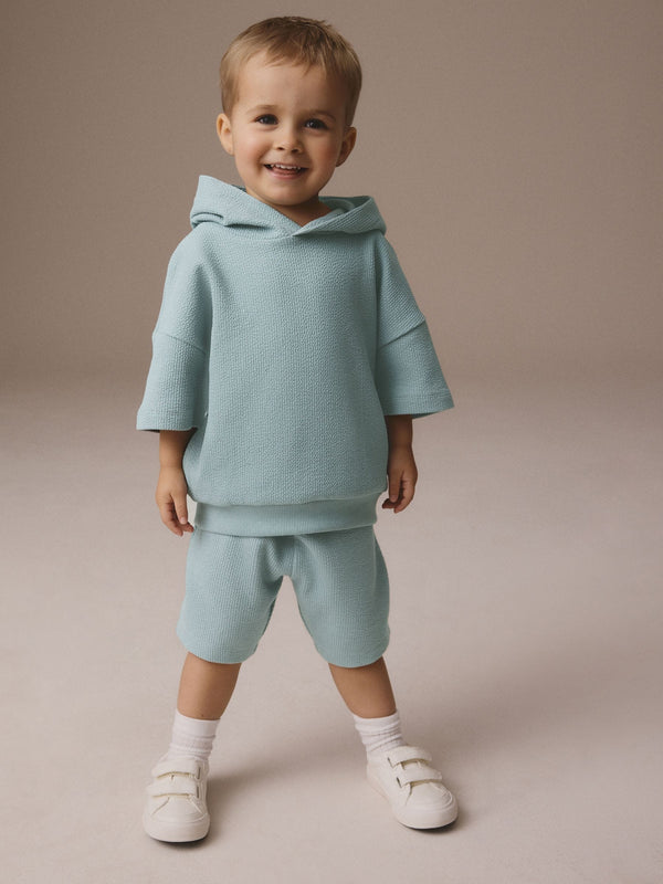 Mineral Blue Jersey Textured Hoodie and Shorts Set (3mths-7yrs)